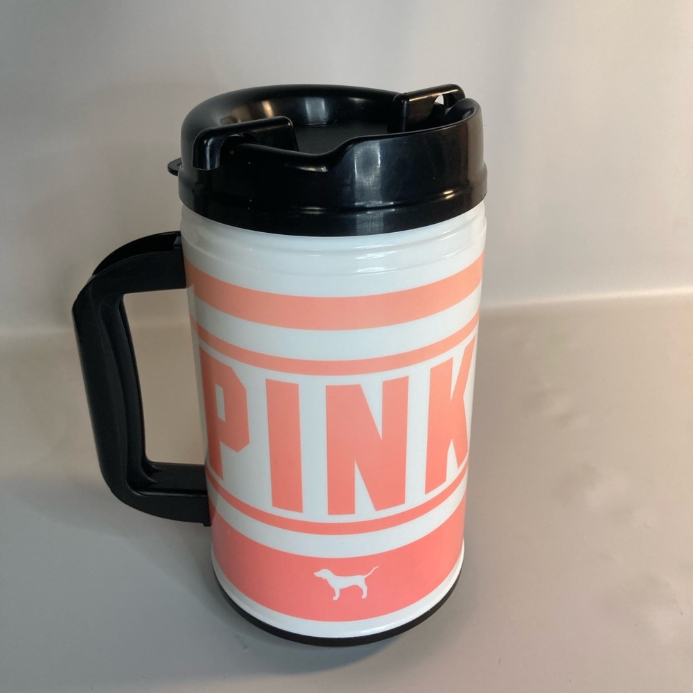 Victoria's Secret PINK Travel insulated Mug Whirley  24 oz- Pink/ White